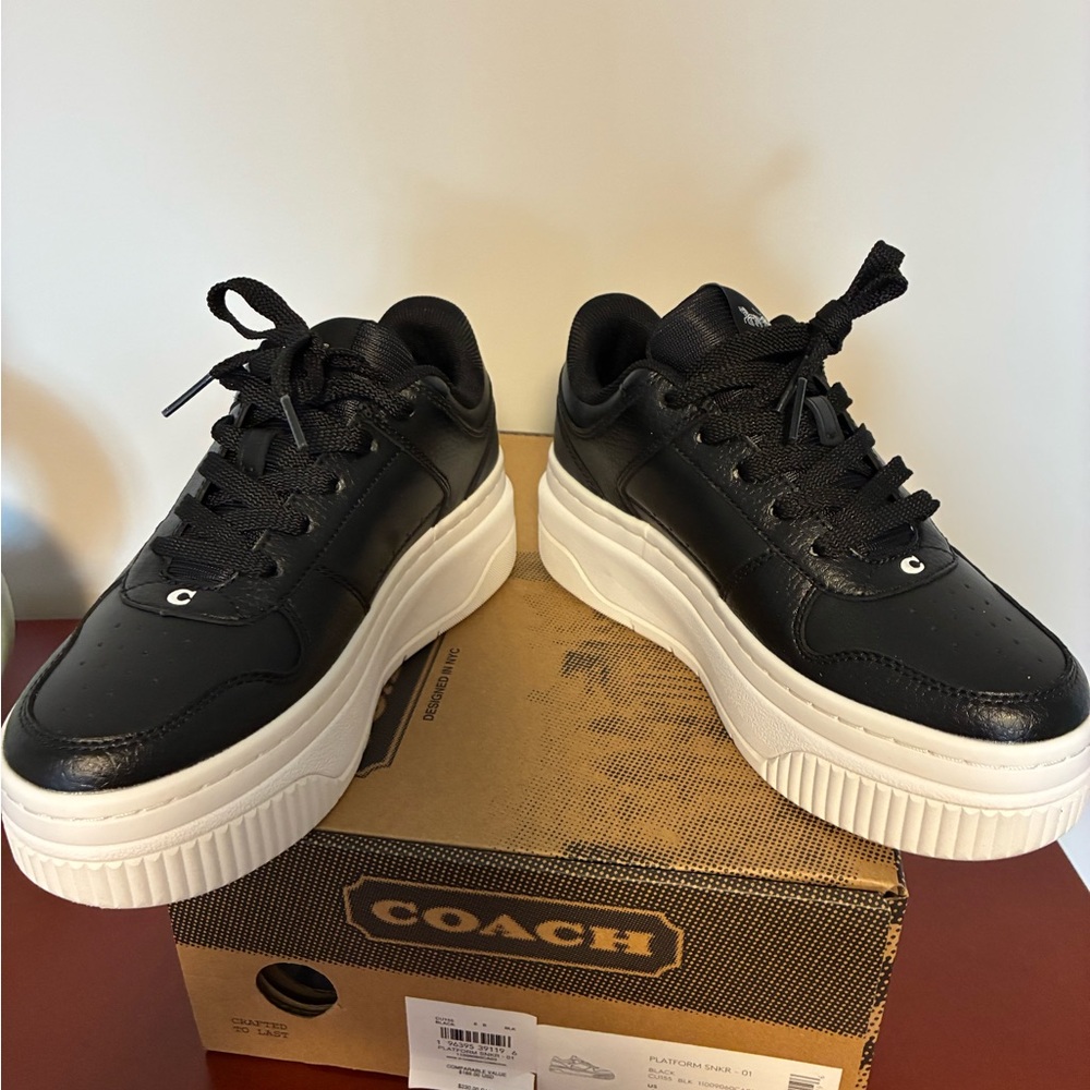 Coach Black & White Platform Lace-Up Sneakers